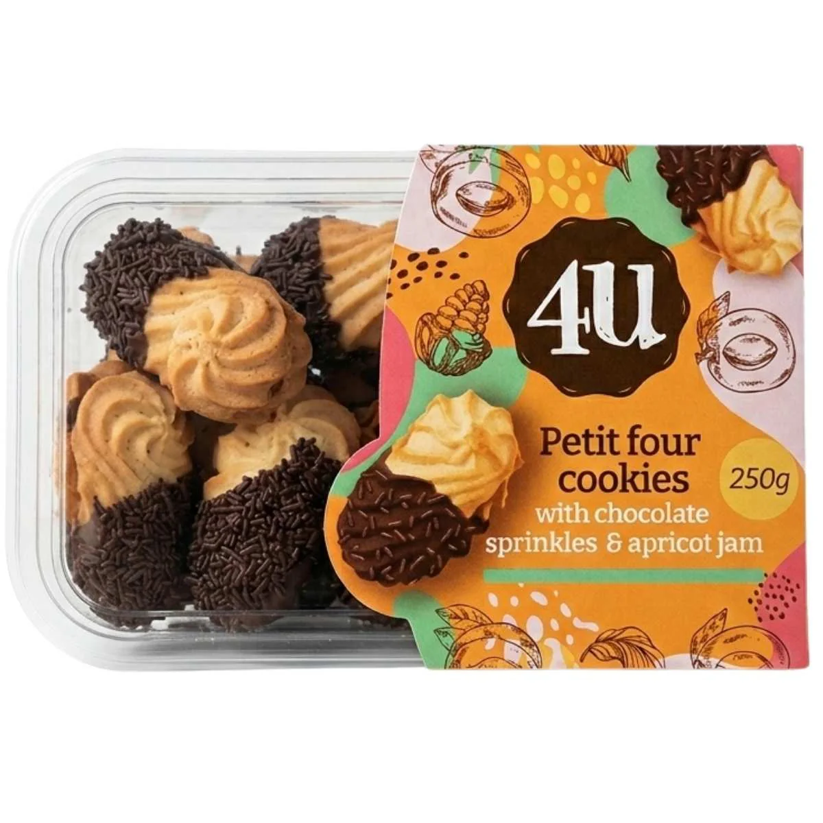 4U - Petit Four Cookies with Chocolate Sprinkles & Apricot Jam - 250g