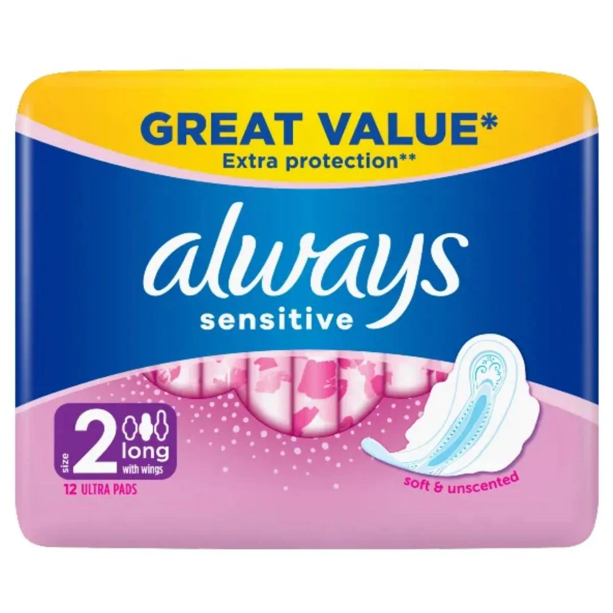 Always - Sensitive Size 2 Long Ultra Pads - 12 Pads