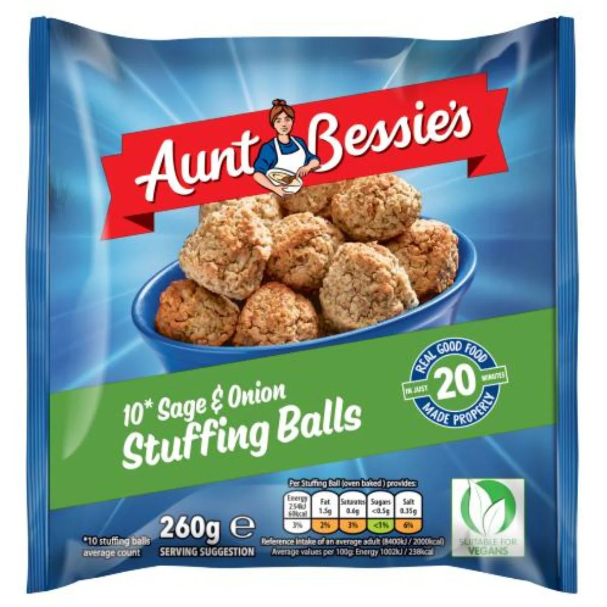 Aunt Bessies - 10 Sage & Onion Stuffing Balls - 260g