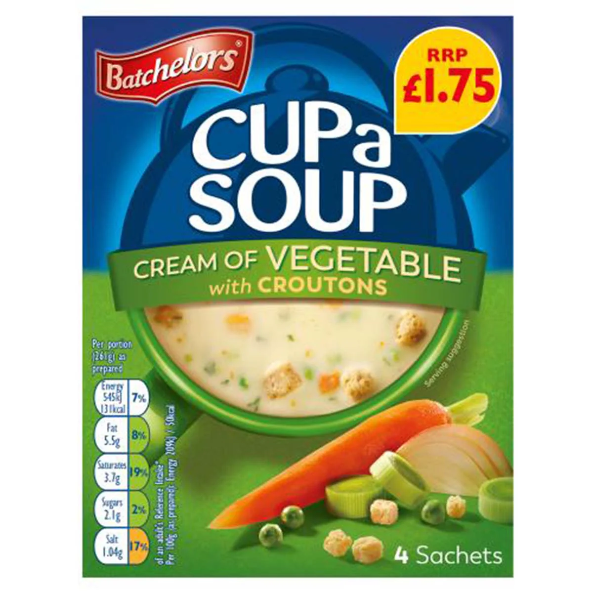 Batchelors - Cup a Soup Cream of Vegetable 4 Instant Soup Sachets - 4 x 122g