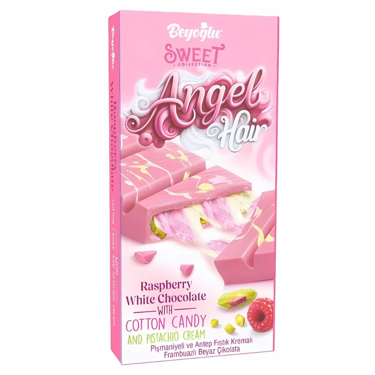 Beyoglu - Angel Hair Raspberry White Chocolate Bar Filled with Candy Floss & Pistachio Cream - 170g (BBD: 14/04/2026)