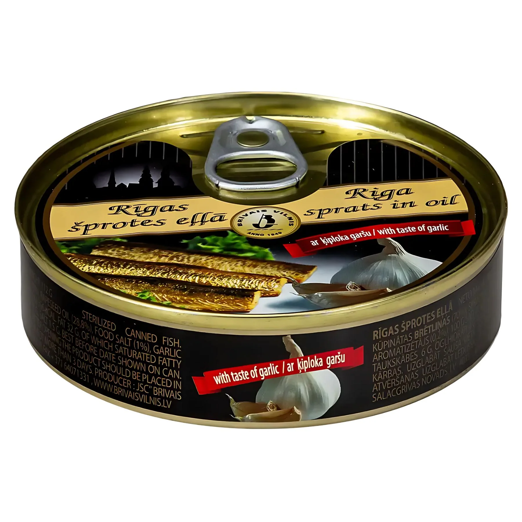 Brivais vilnis - Riga Sprats in Oil with Taste of Garlic - 112g