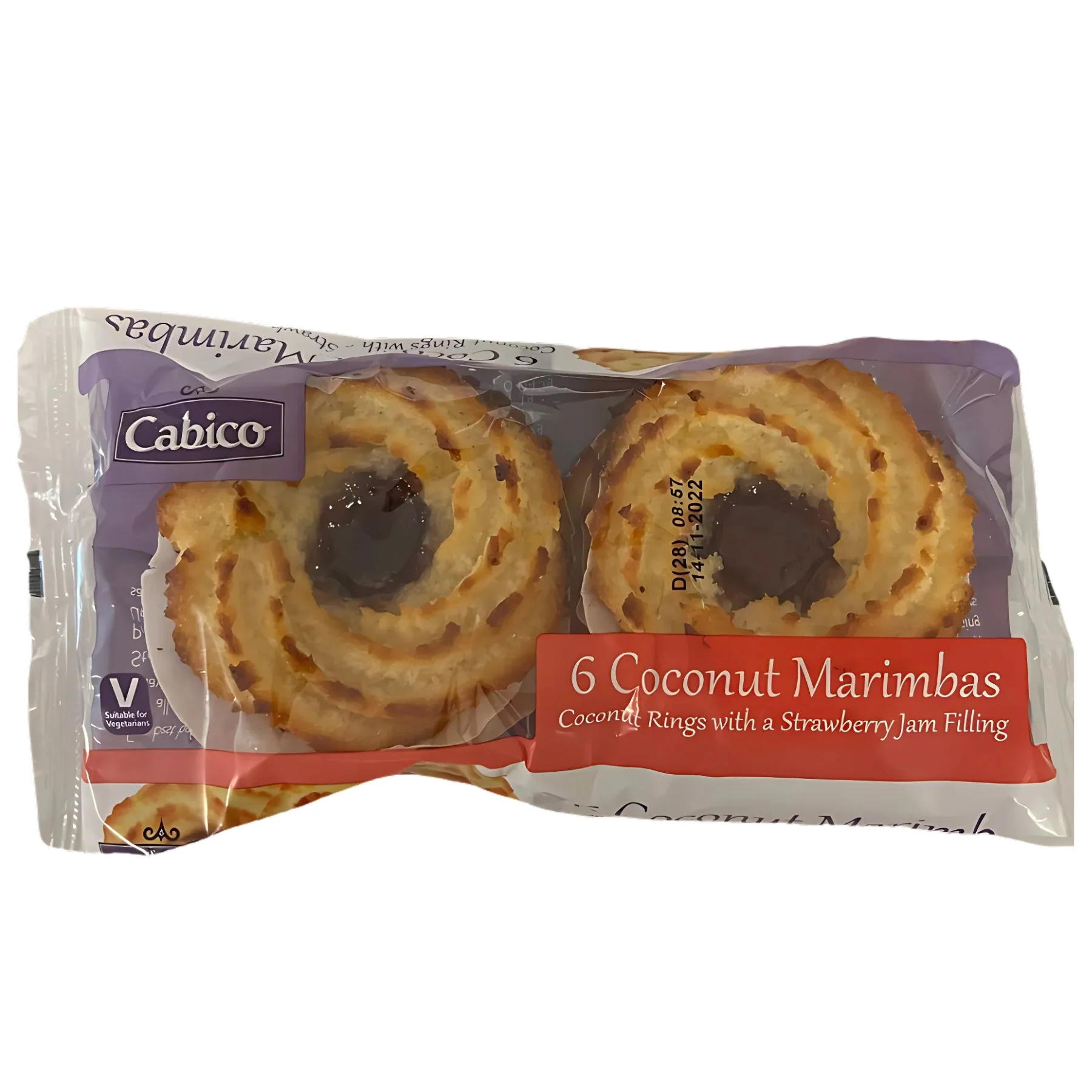 Cabico - 6 Coconut Marimbas with Strawberry Jam Filling - 200g