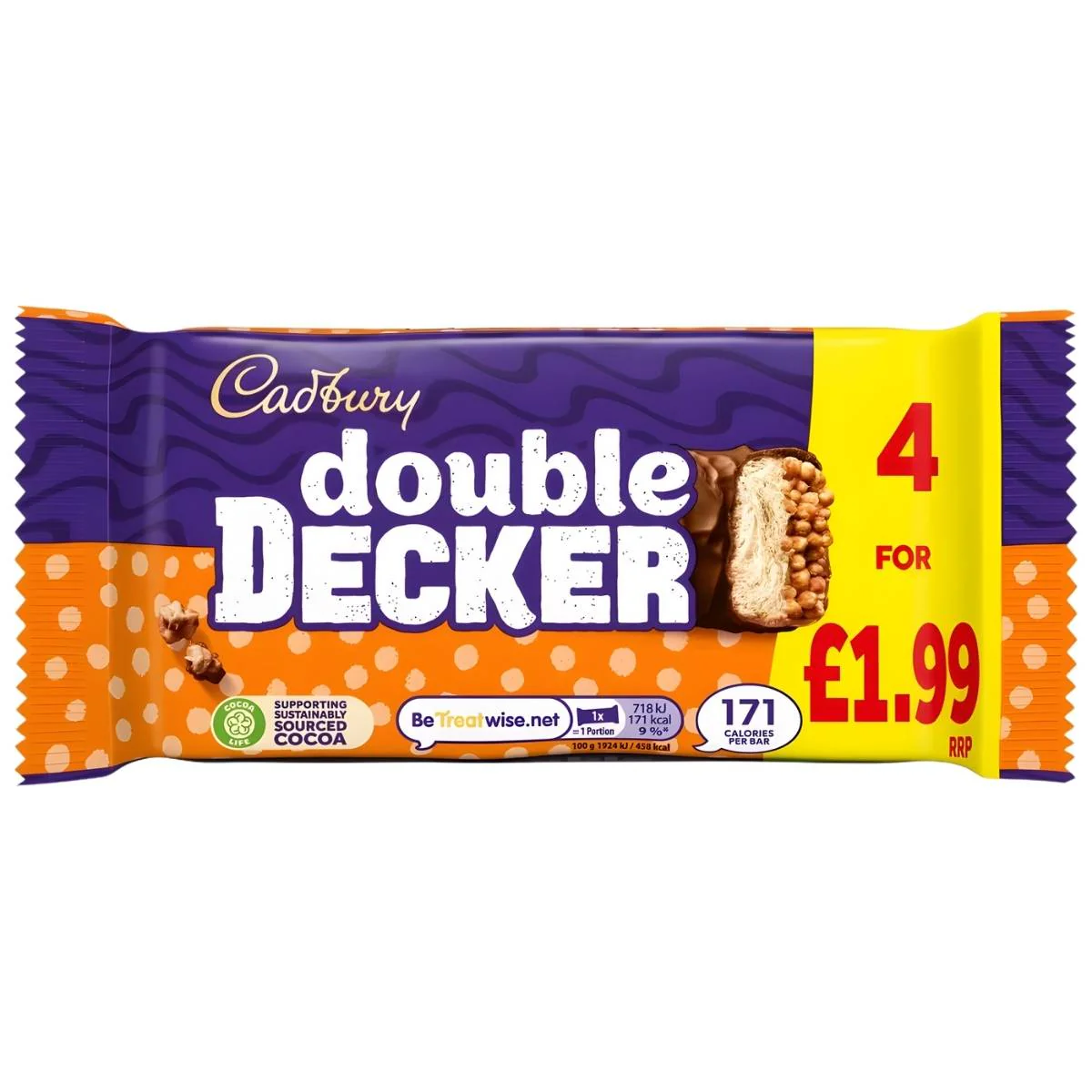 Cadbury - Double Decker Chocolate Bar 4 Pack - 4 x 37.3g