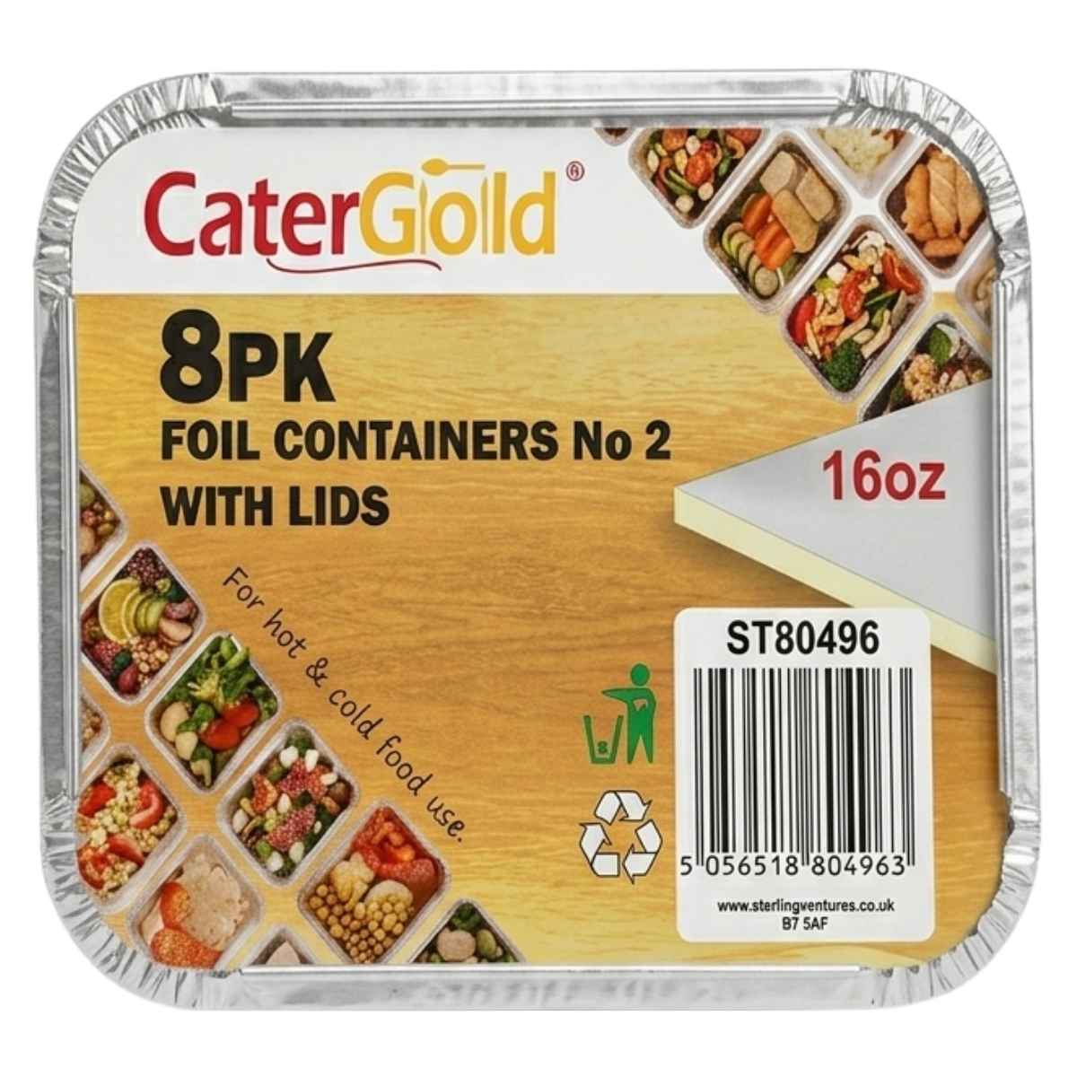 Cater Gold - Foil Containers No 2 With Lids 16oz - 8 Pack