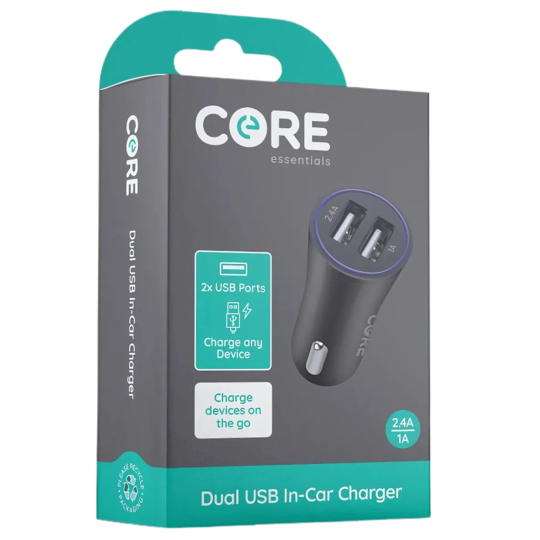 Core - Dual USB In-Car Charger - (2.4A/1A)