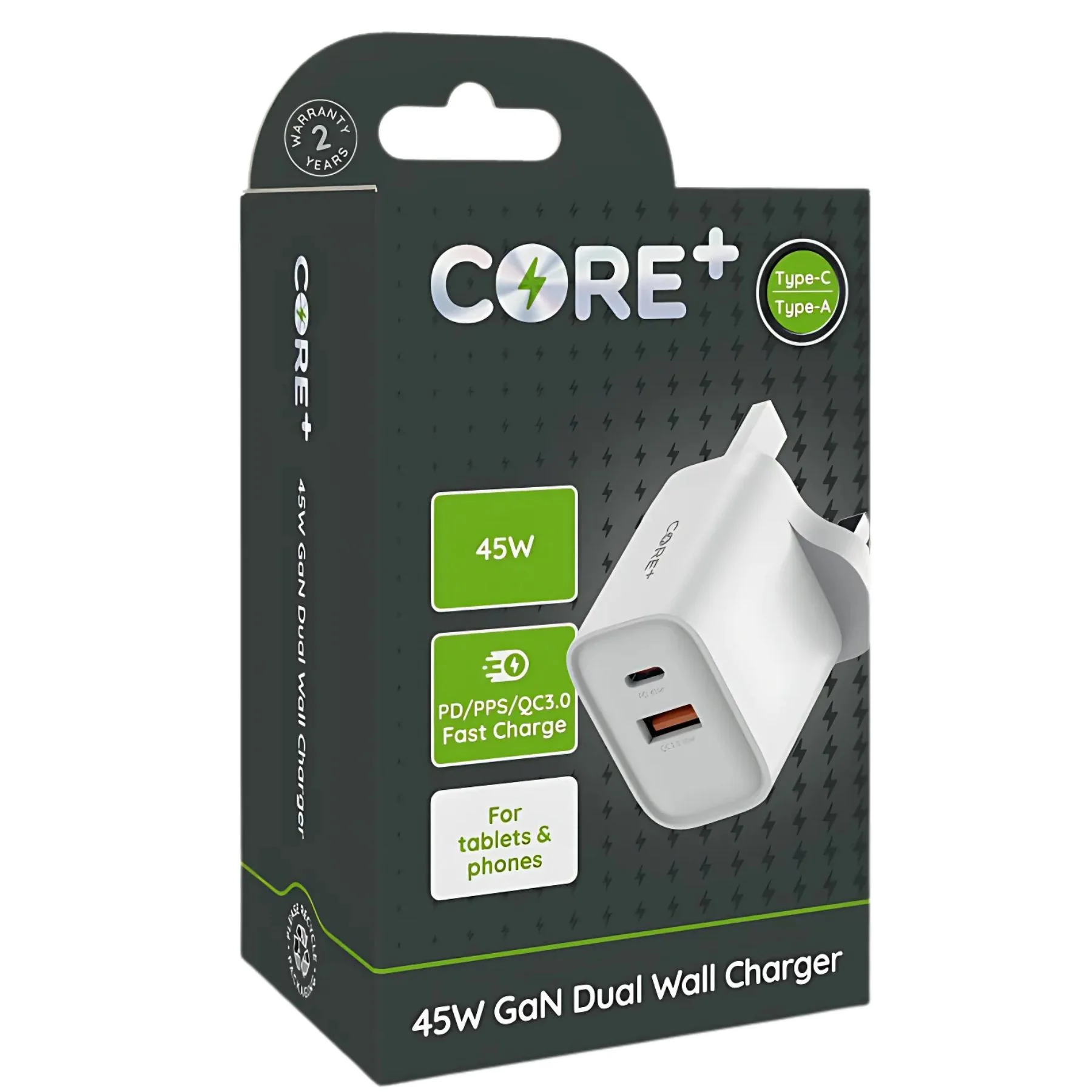 Core+ GaN Dual Wall Charger - 45W