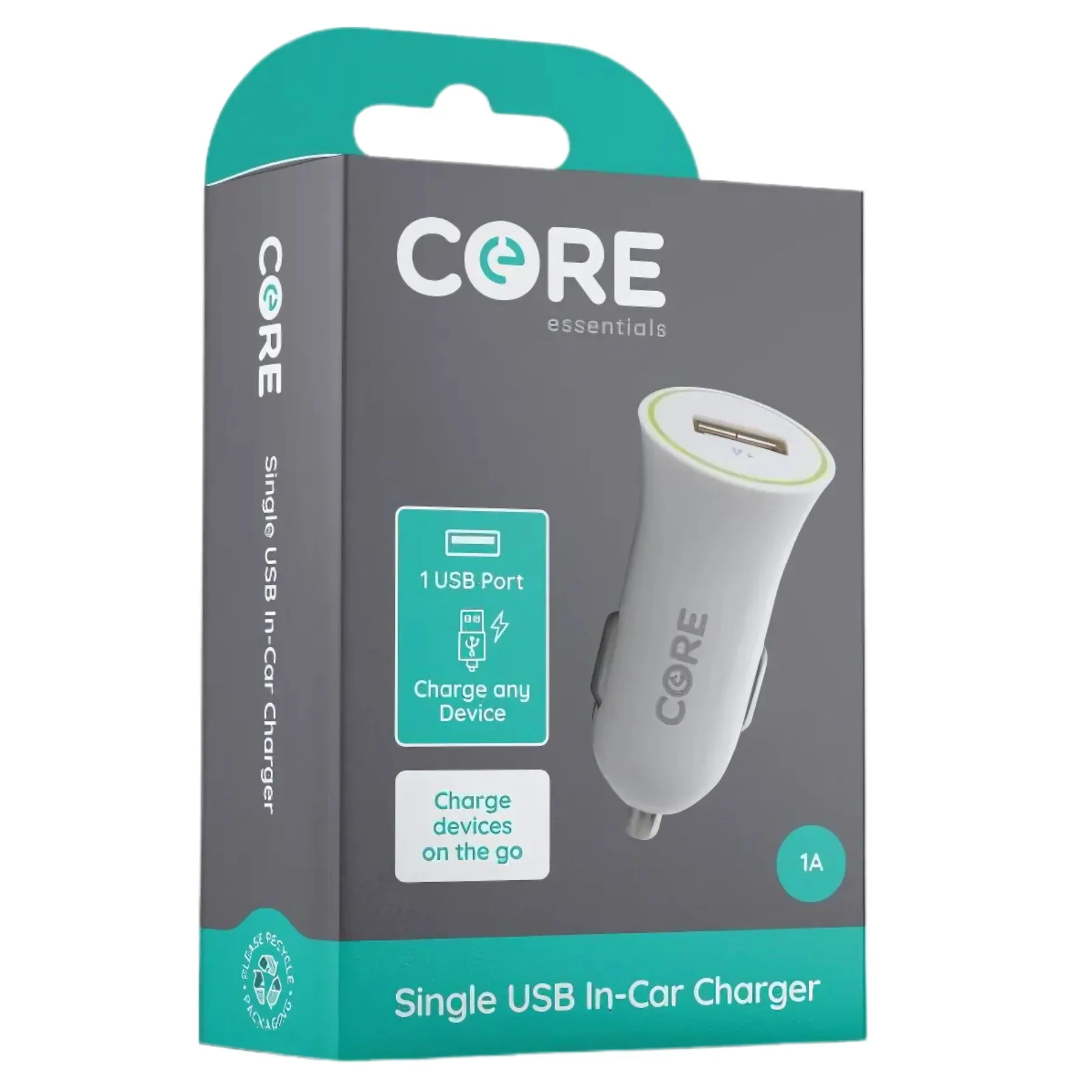 Core - Single USB In-Car Charger - 1A