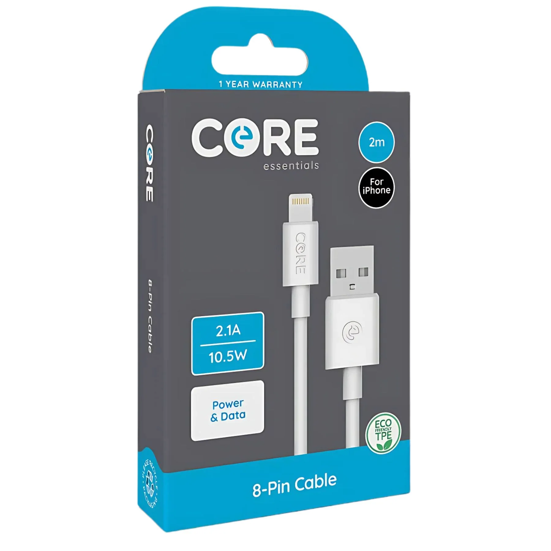Core - USB to 8 Pin Cable (2.1A) - 2m