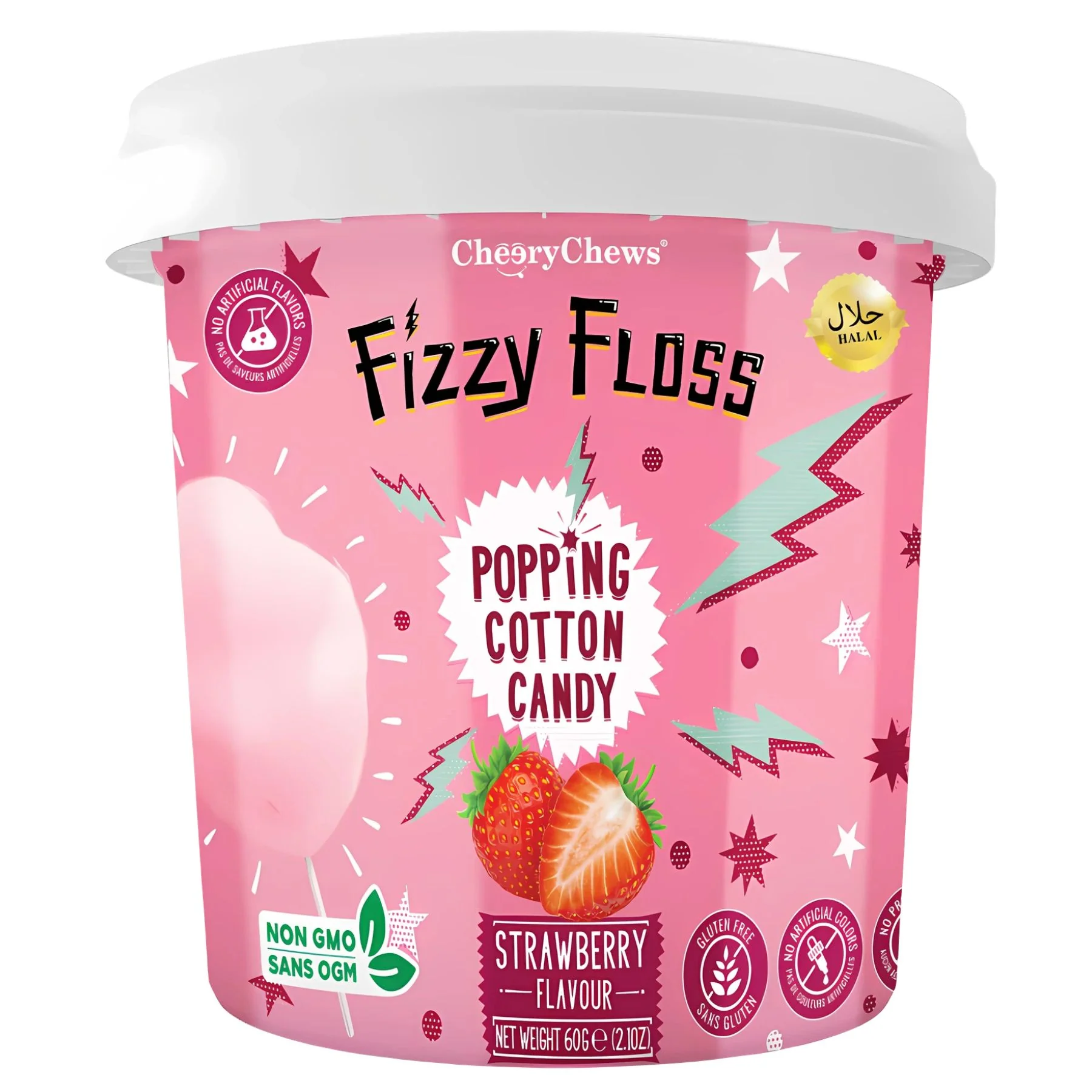 Fizzy Floss - Strawberry Flavour Popping Cotton Candy (Halal) - 60g