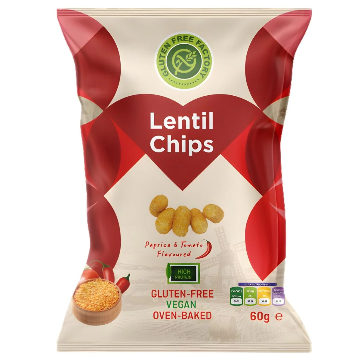 Gluten Free Factory - Paprica & Tomato Flavoured Lentil Chips - 60g