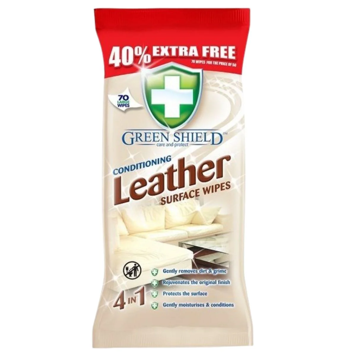 Green Shield - Conditioning Leather Large Surface Wipes - 70 Wipes