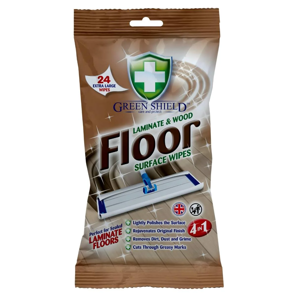 Green Shield - Laminate & Wood Extra Large Floor Wipes - 24 Wipes