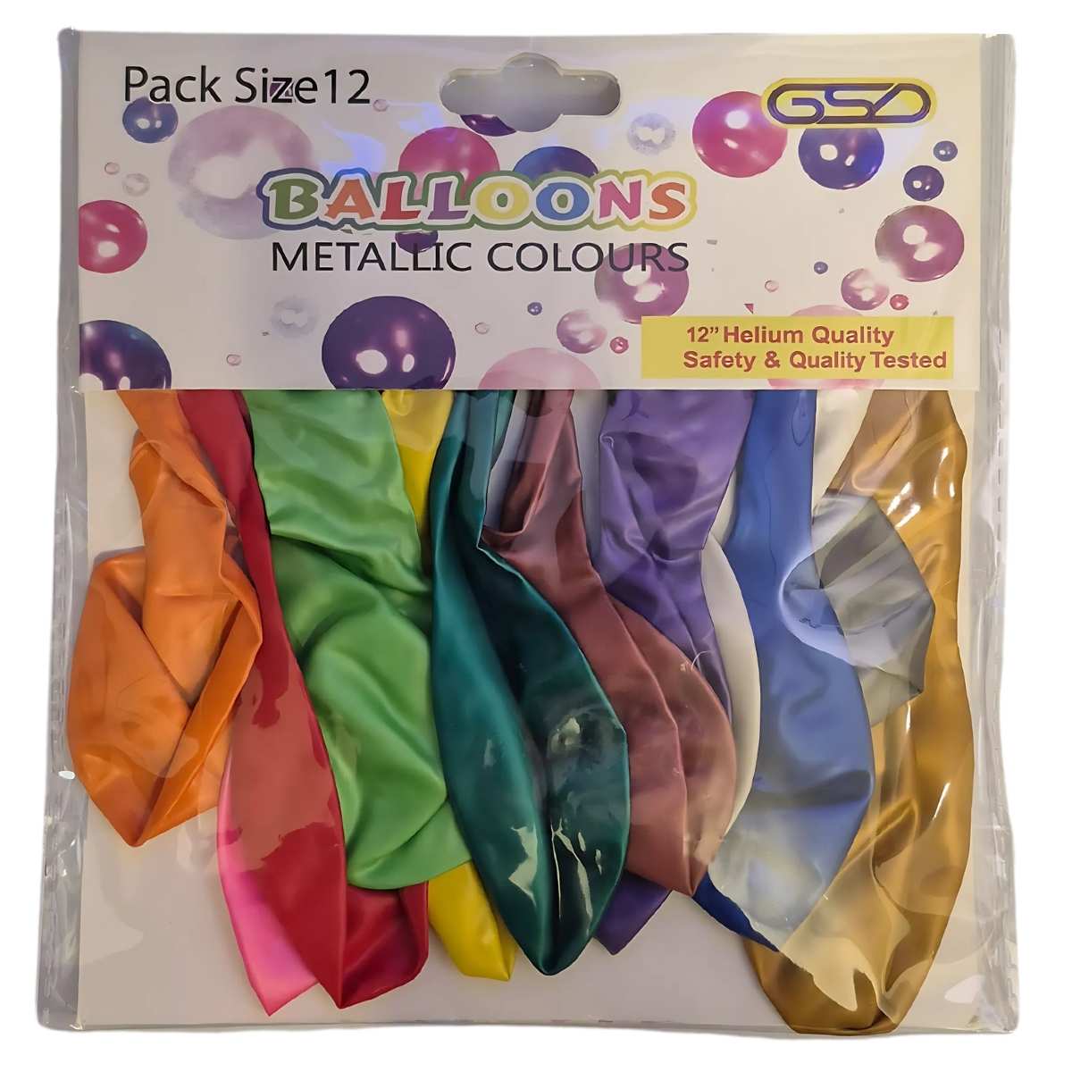 GSD - Metallic Coloured Party Balloons - 12 Pack