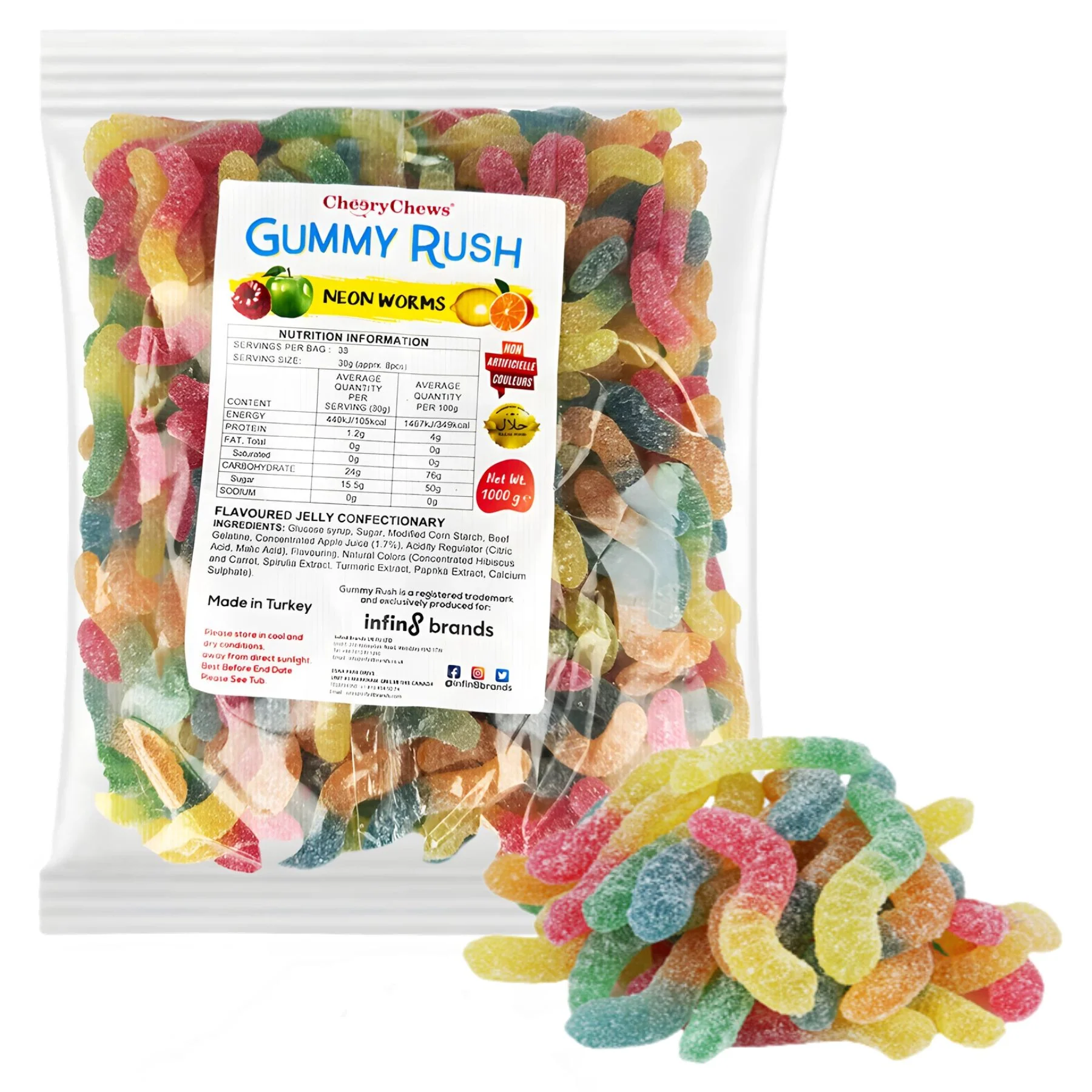 Gummy Rush - Neon Worms (Halal) - 1Kg