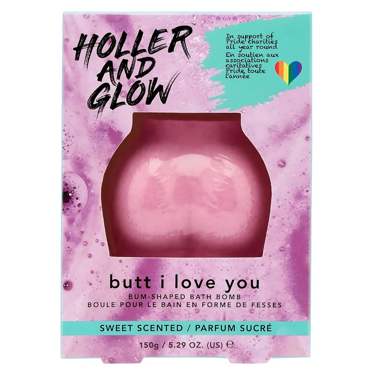 Holler And Glow - Bum - Shaped Bath Bomb Sweer Scented / Parfum Sucre - 150g