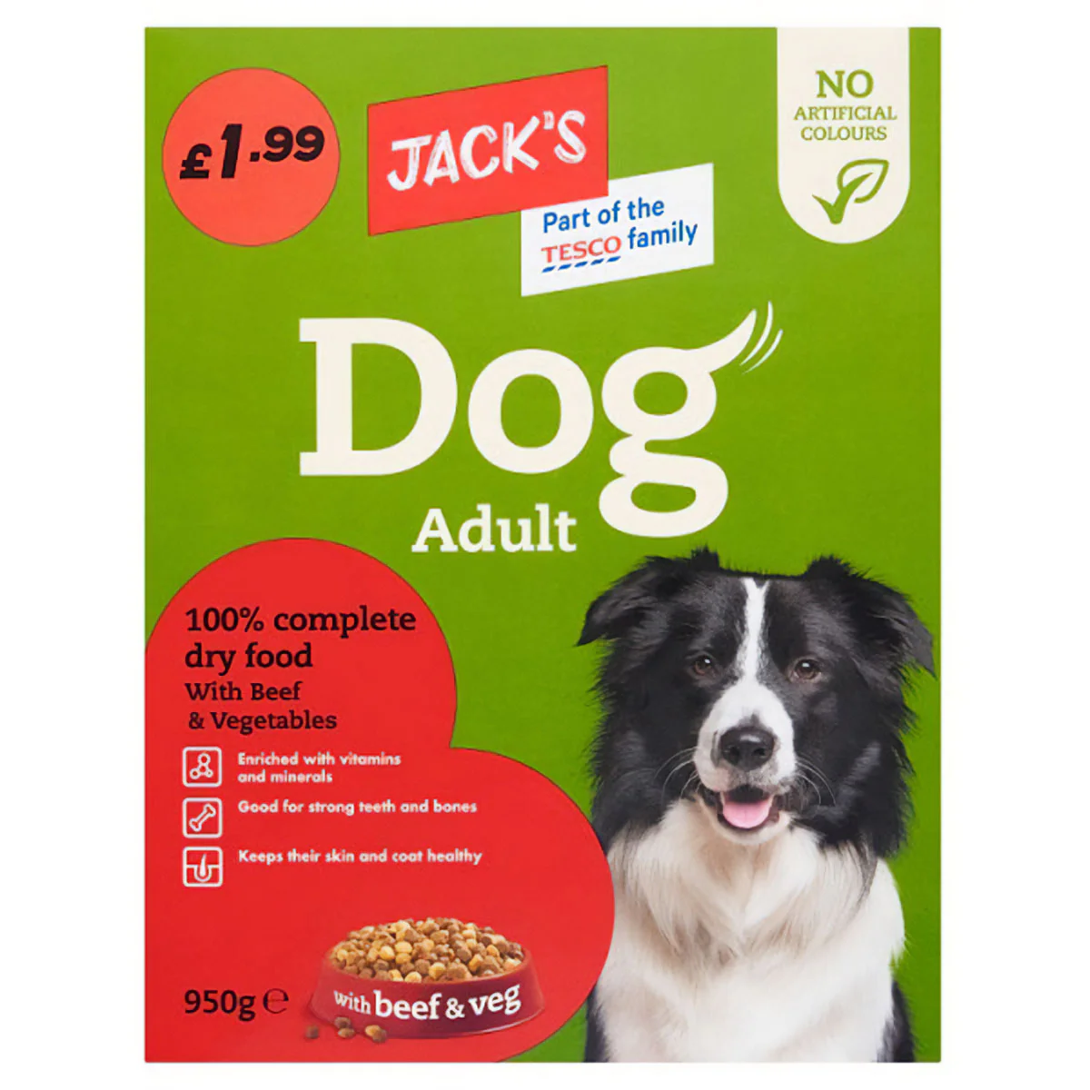 Jack's - 100% Complete Dry Food with Beef & Vegetables Adult Dog Food - 950g