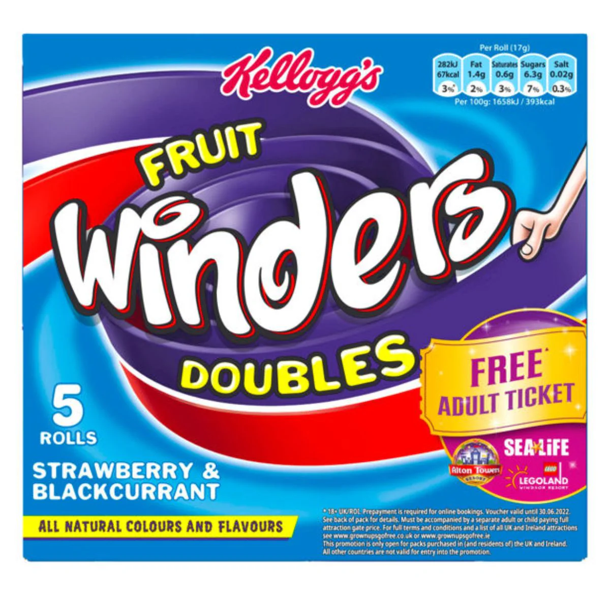 Kellogg's - Fruit Winders Strawberry & Blackcurrant Rolls - 5 x 17g
