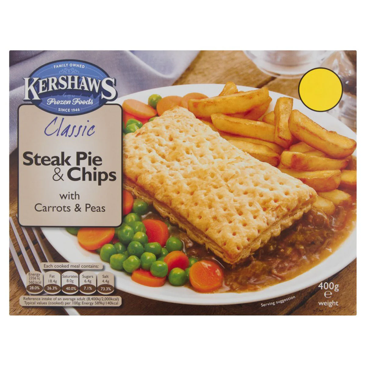 Kershaws - Classic Steak Pie & Chips with Carrots & Peas - 400g