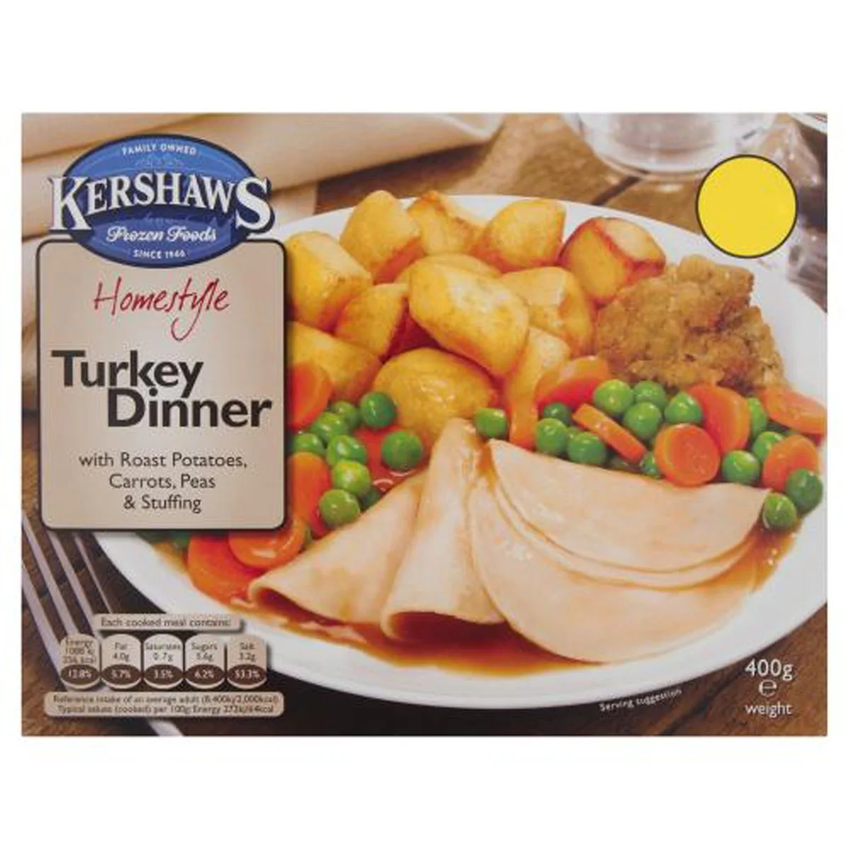 Kershaws - Homestyle Turkey Dinner with Roast Potatoes, Carrots, Peas & Stuffing - 400g