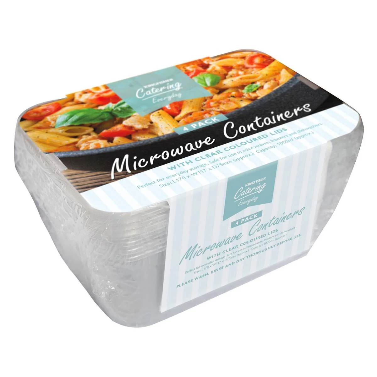 Kingfisher - Reusable Microwave Containers With Clear Coloured Lids - 4 Pack