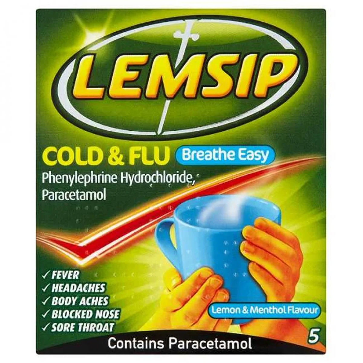 Lemsip - Cold & Flu Lemon Menthol Flavour - 5 Sachets