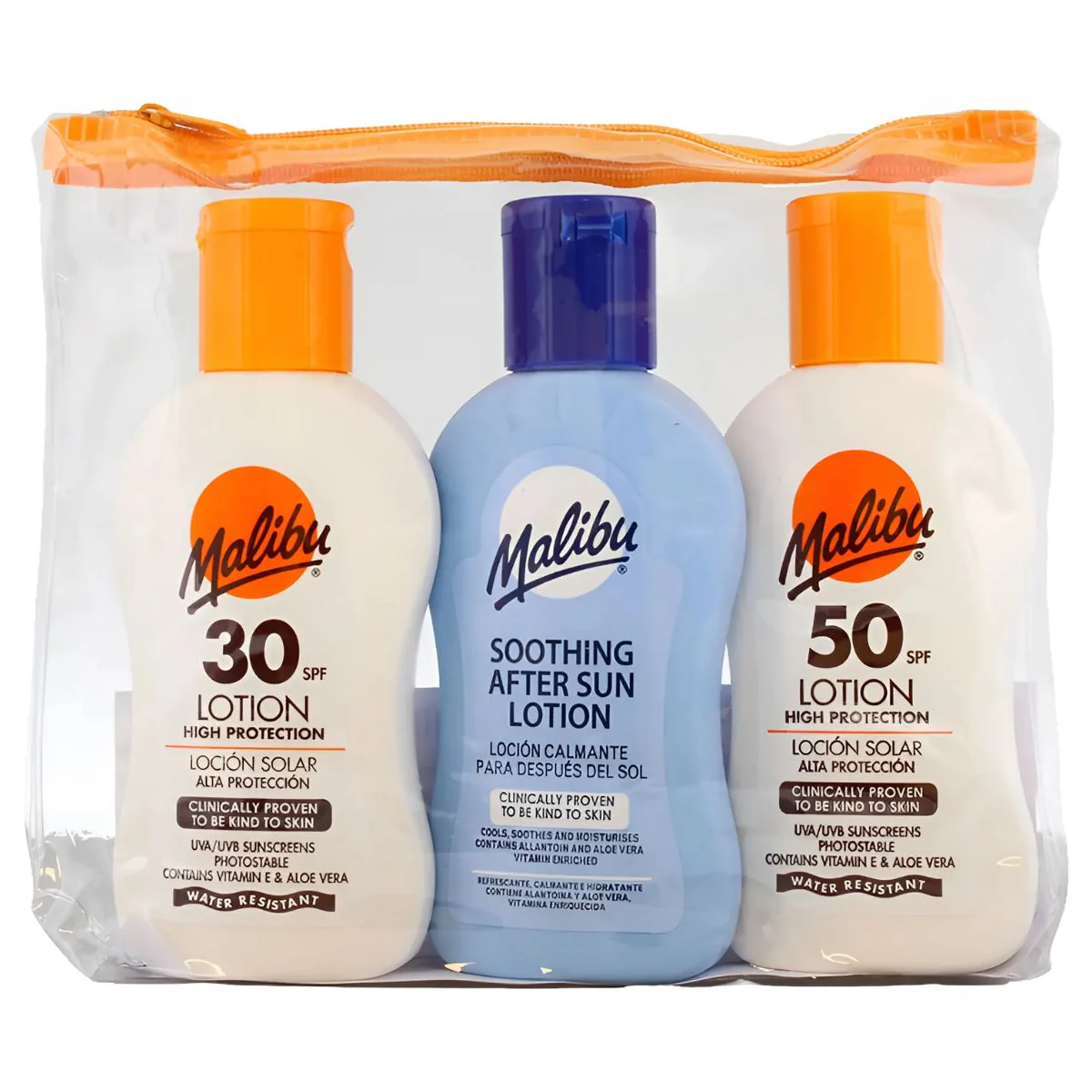 Malibu - Travel Pack SPF30 & SPF50 Lotion + Soothing After Sun Lotion with Bag - 3x100ml
