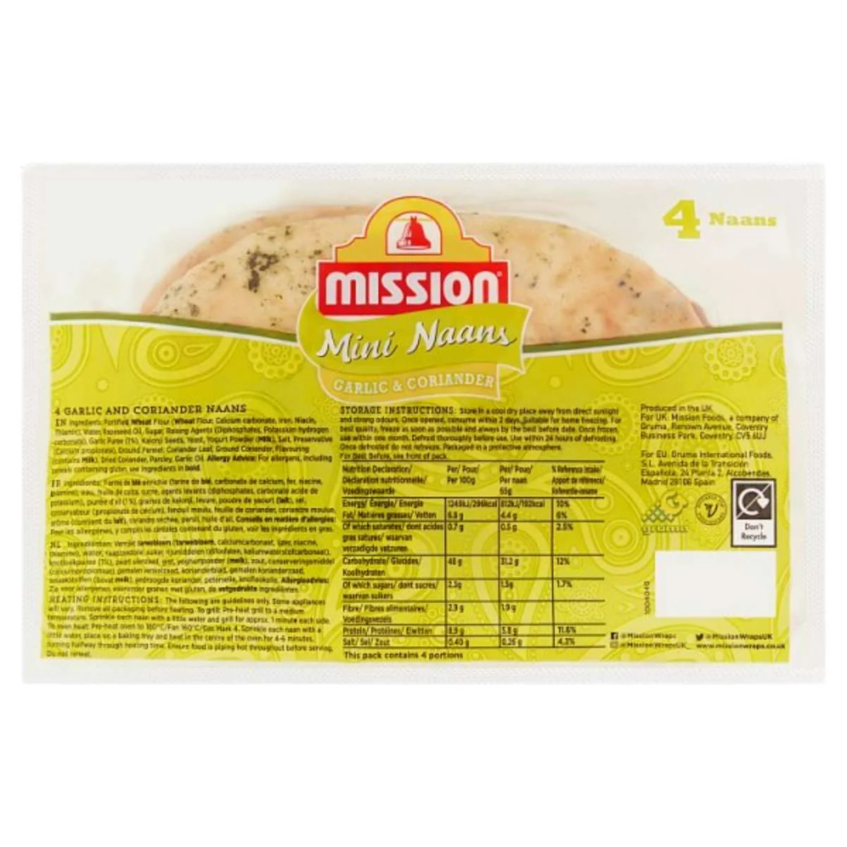 Mission - Garlic & Coriander Mini Naans - 4 Pack