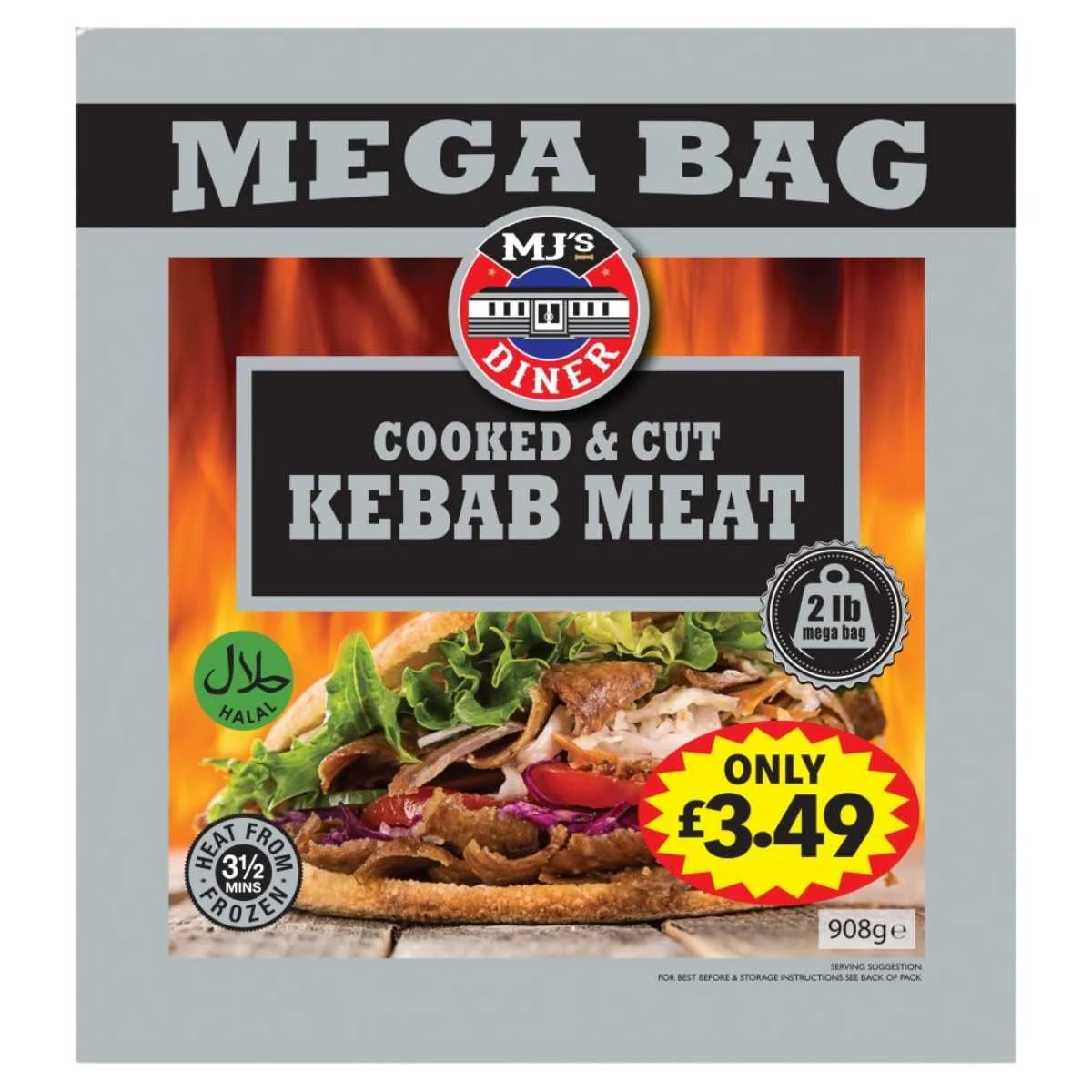 MJ's Diner - Cooked & Cut Kebab Meat (Halal) - 908g