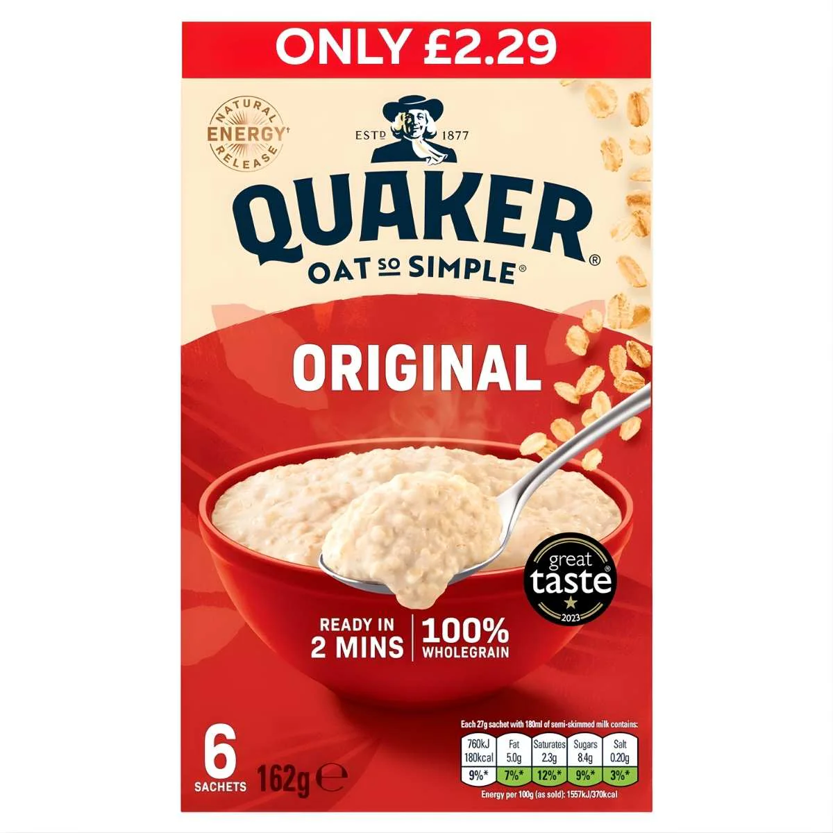Quaker - Oat So Simple Original Porridge Sachets - 6 x 27g