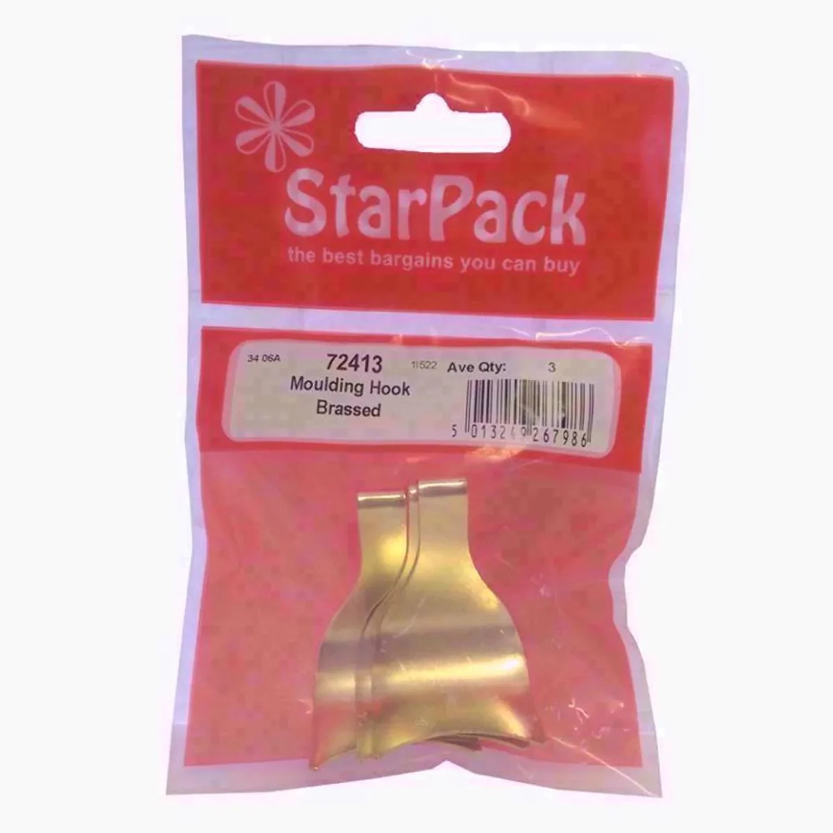 Star Pack - Brassed Moulding Hook - Pack of 3