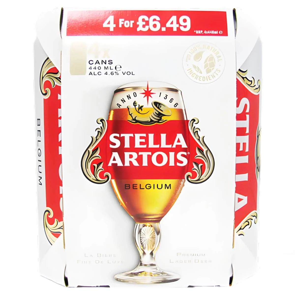 Stella Artois - Belgium Premium Lager Beer (4.6% ABV) - 4 x 440ml