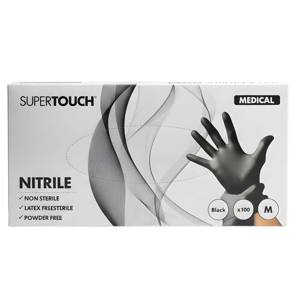 Super Touch - Black Medium Nitrile Gloves - 100 Pack