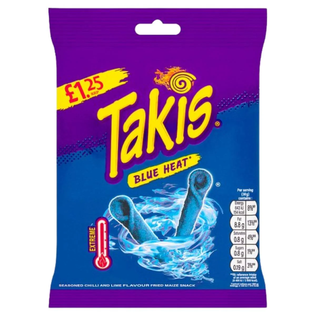 Takis - Blue Heat Chilli & Lime Flavoured Fried Maize Snack - 55g