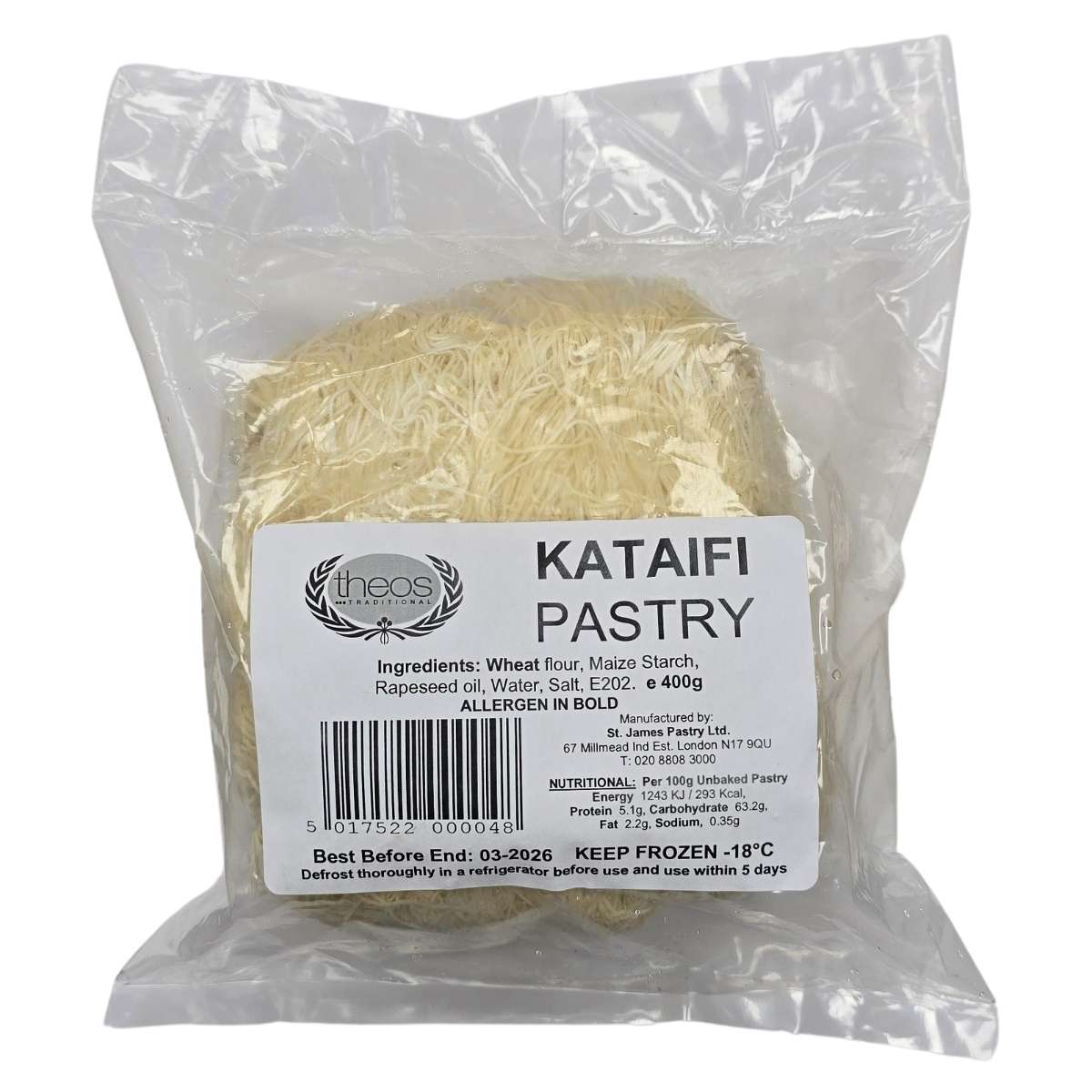 Theos - Fresh Kadayif (Kataifi) Shredded Fillo Dough - 400g