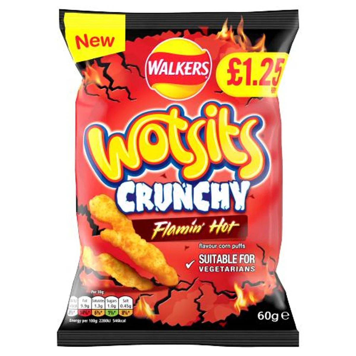 Walkers - Wotsits Crunchy Flamin Hot Snacks Crisps - 60g