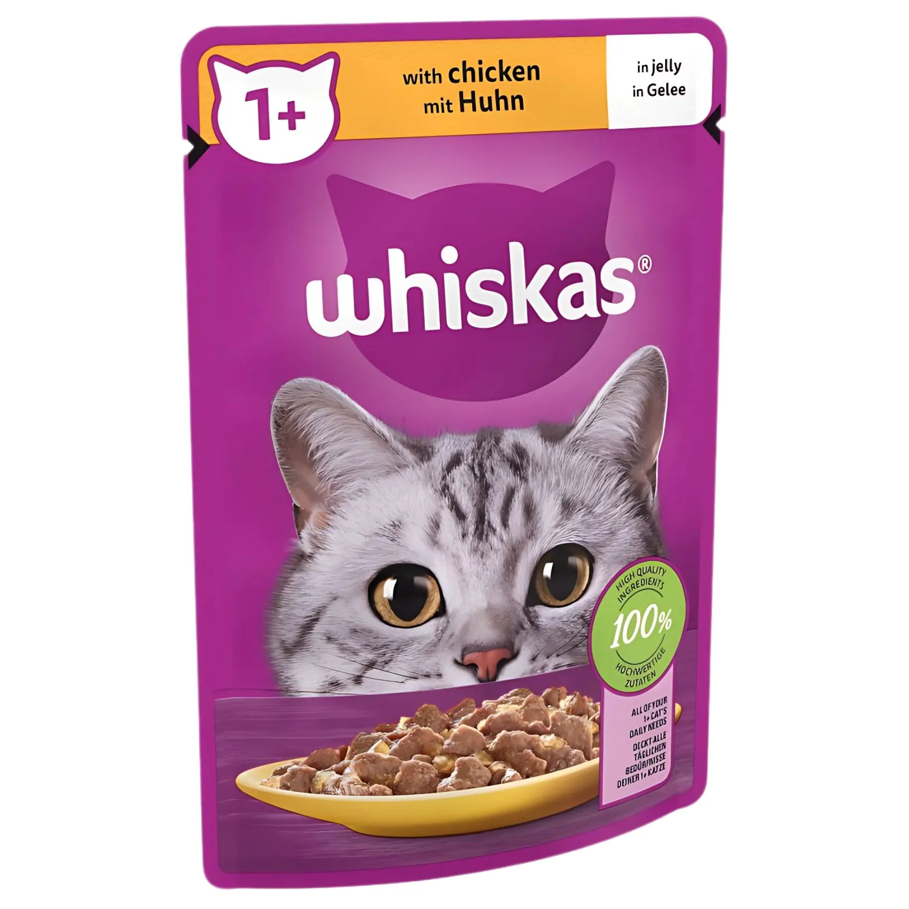 Whiskas - 1+ Adult Wet Cat Food Pouches in Jelly with Chicken - 85g