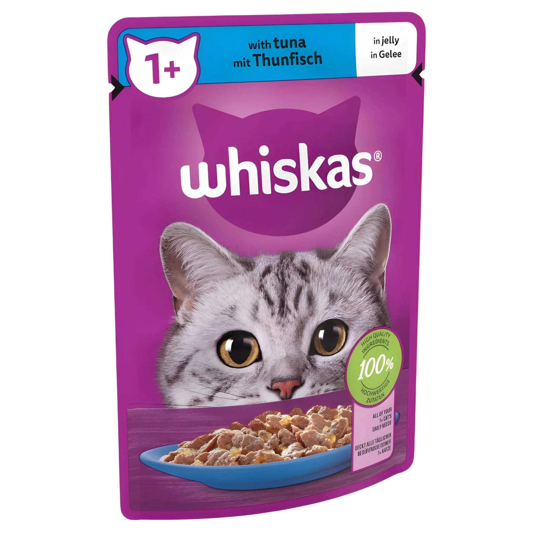 Whiskas - 1+ Adult Wet Cat Food Pouches in Jelly with Tuna - 85g
