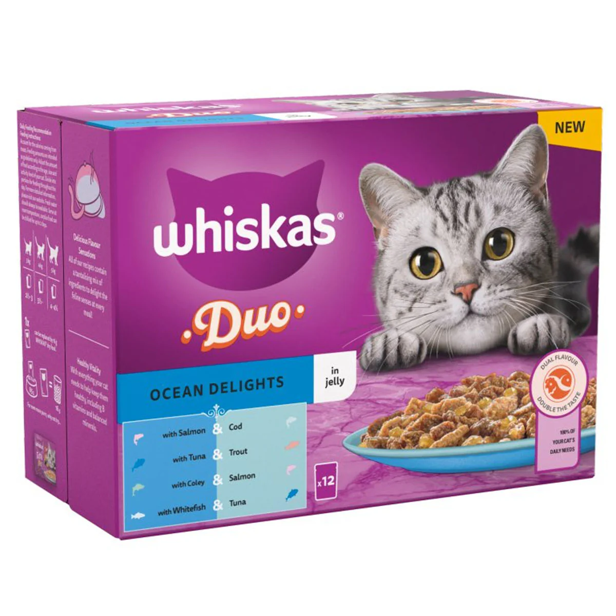 Whiskas - 1+ Duo Ocean Delights Adult Wet Cat Food Pouches in Jelly - 12 x 85g