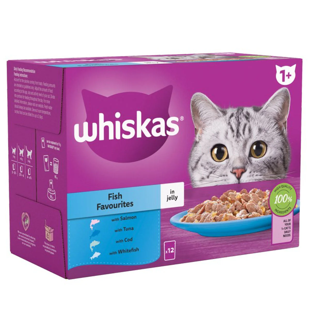 Whiskas - 1+ Fish Favourites Adult Wet Cat Food Pouches in Jelly - 12x85g