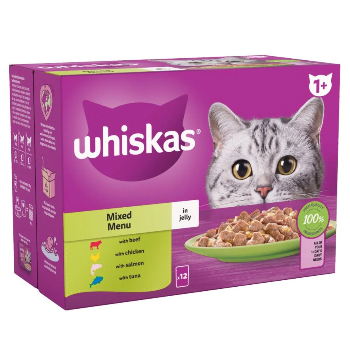 Whiskas - 1+ Mixed Menu Adult Wet Cat Food Pouches in Jelly - 12 x 85g