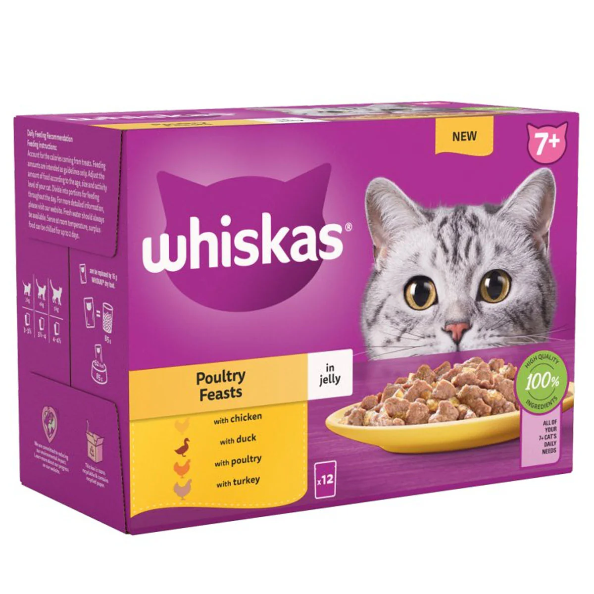 Whiskas - 7+ Poultry Feasts Senior Wet Cat Food Pouches in Jelly - 12 x 85g