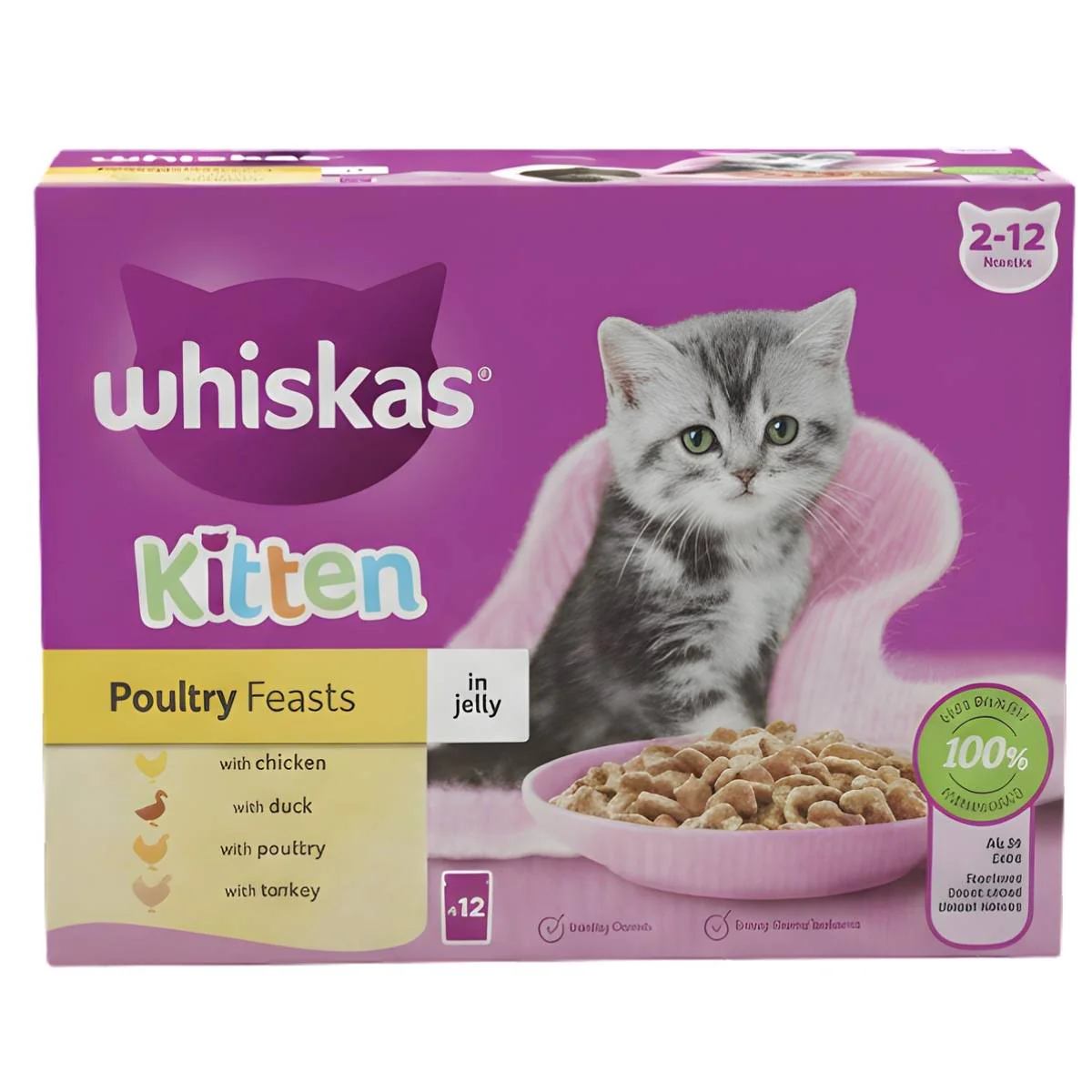 Whiskas - Kitten Poultry Feasts (2-12 Months) Wet Cat Food Pouches in Jelly - 12 x 85g